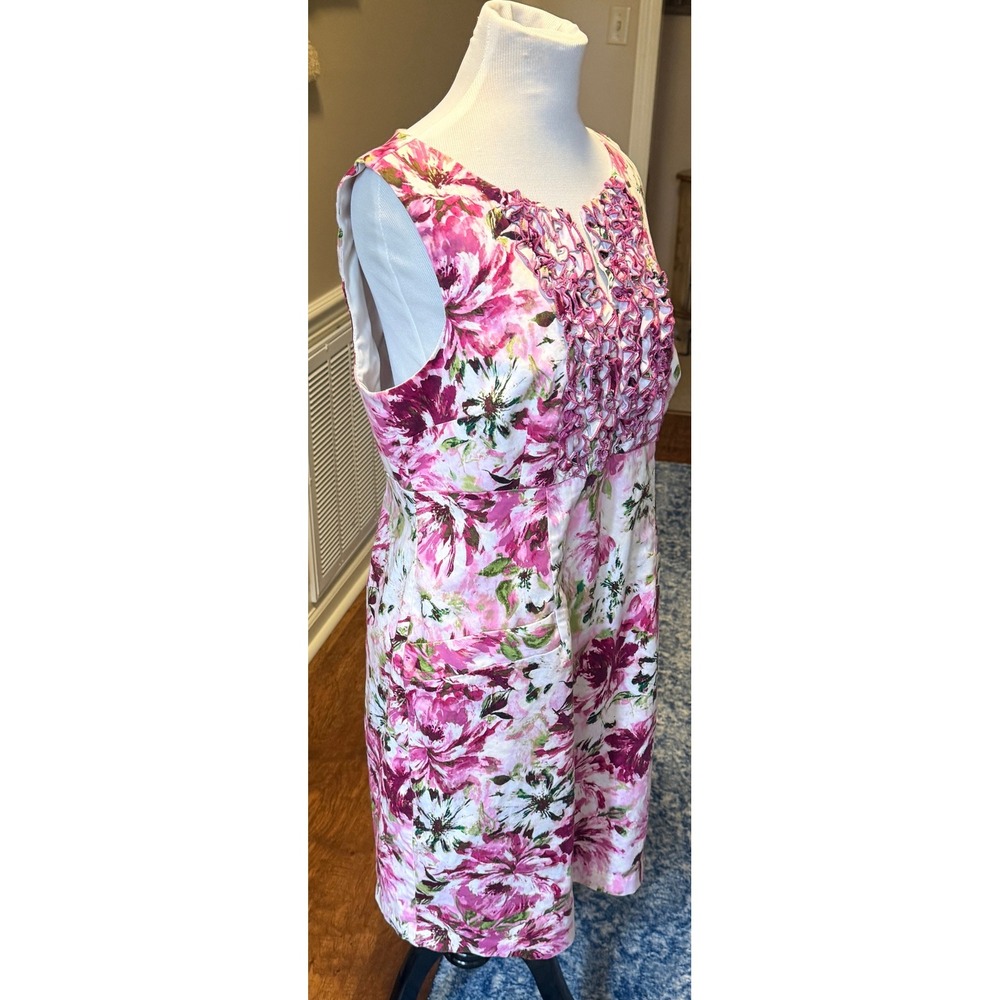 Rabbit Rabbit Rabbit Designs Pink Floral Ruffle Neck Sheath Dress w/ Pockets 14 - Picture 4 of 7